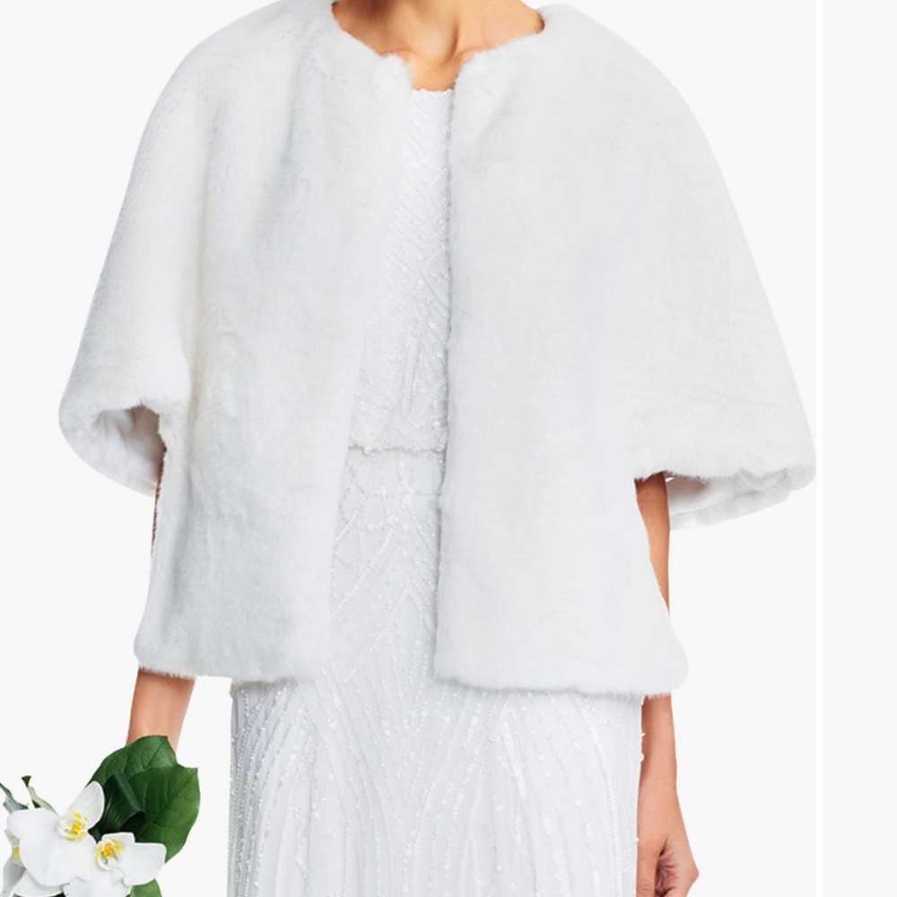 Adrianna Papell White Faux Fur Cape - worn for 5 min